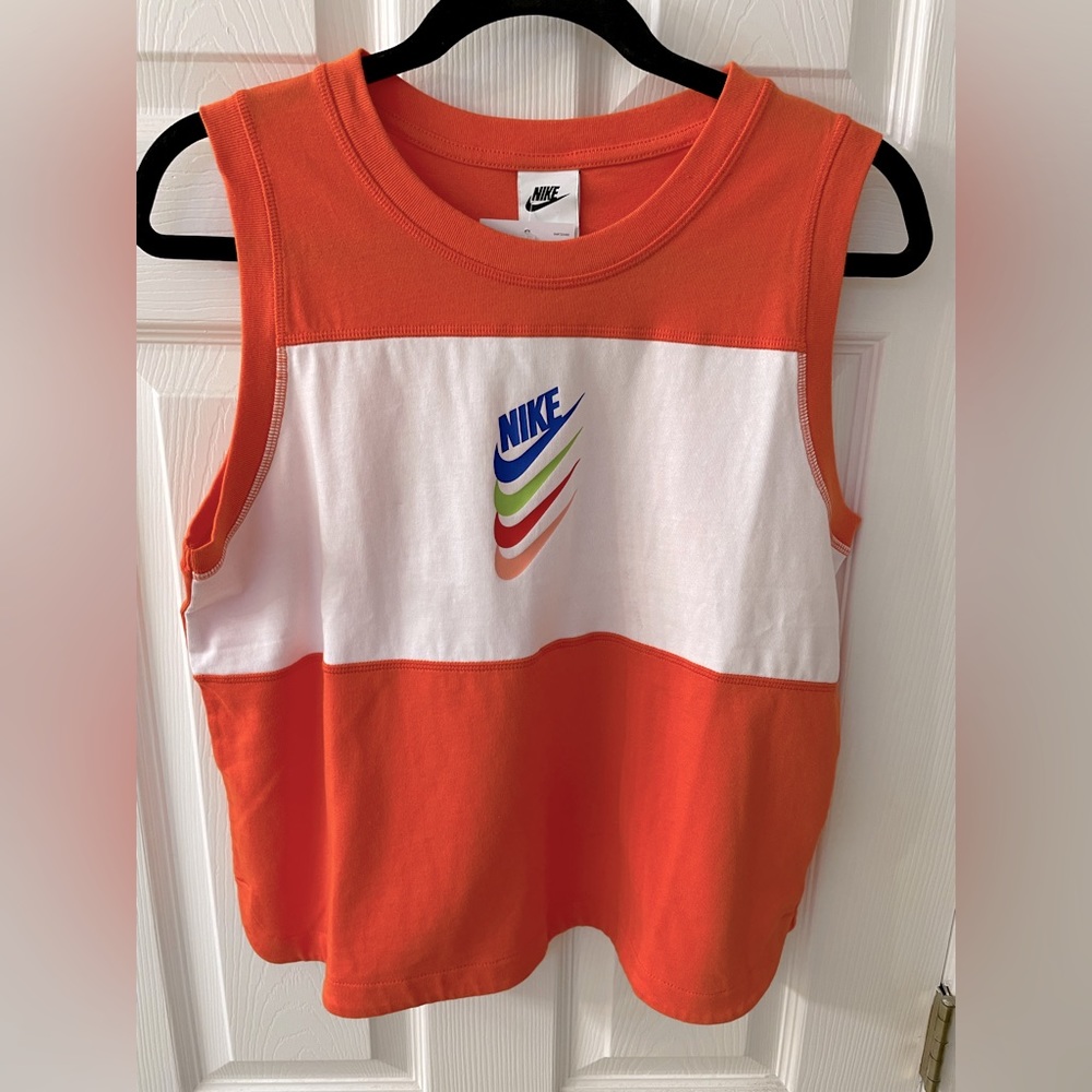NIKE - WOMEN - SLEEVELESS DNA SPORT TOP - RUSH ORANGE/WHITE Sz L. NEW